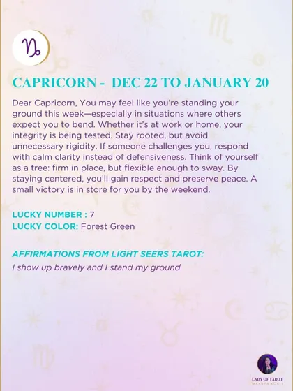 This week's tarot guidance for Capricorn. You're standing your ground this week. Your integrity is being tested. Stay rooted, but flexible enough to sway.