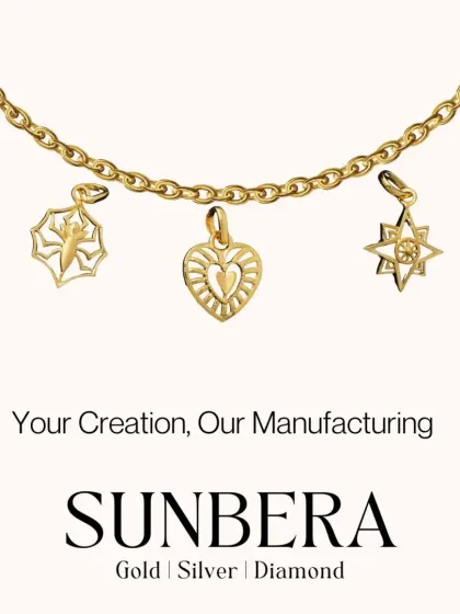 Your creation, my manufacturing. This image showcases a variety of custom gold charms I can create for a personalized charm bracelet. From hearts and stars to swans, I can turn any idea into a tiny treasure.