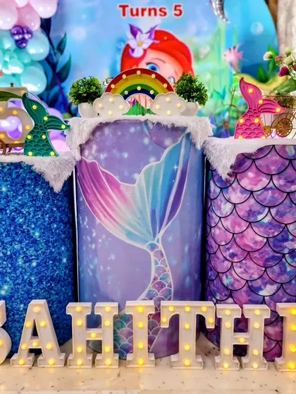 A detail shot of the mermaid-themed pedestals.