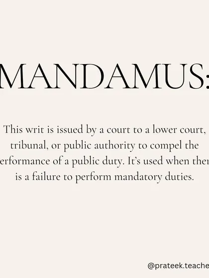 Mandamus is a writ issued to compel a lower court, tribunal, or public authority to perform a mandatory public duty they have failed to carry out.