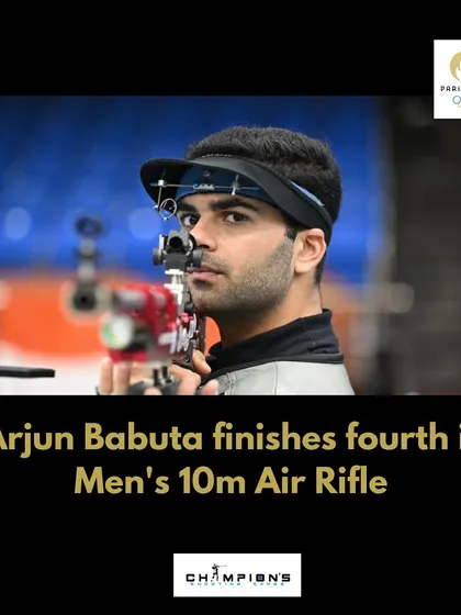 Arjun Babuta finishes fourth in the Men's 10m Air Rifle. A heartbreaking moment, but his performance showed immense skill and promise.