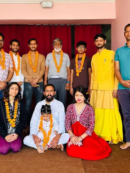 A group photo from one of our graduation ceremonies. We welcome all our students into the Vyas Yoga family.
