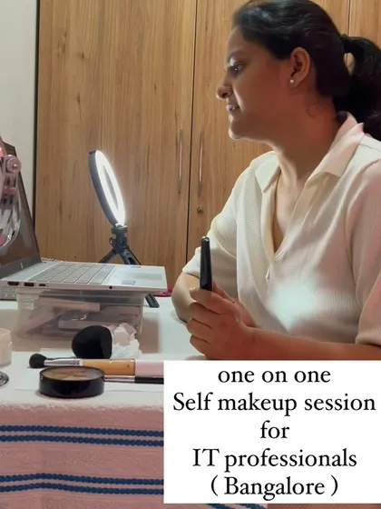 An IT professional from Bangalore learning how to use a ring light for better visibility during her online makeup session. I provide tips on creating the best learning setup at home.