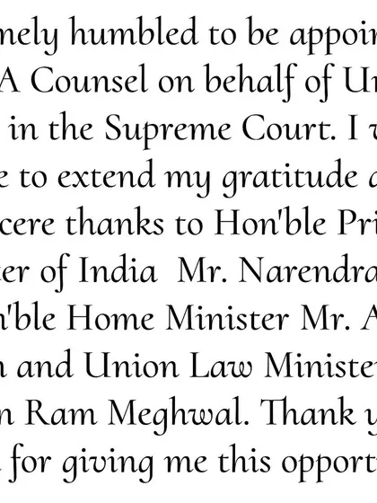 Expressing my sincere gratitude for the opportunity to serve as Panel A Counsel. I am thankful to the Hon'ble Prime Minister, Home Minister, and Law Minister for entrusting me with this responsibility.