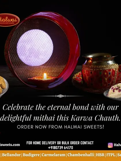 Celebrate the eternal bond with our delightful mithai this Karwa Chauth. Our special sweets are perfect for breaking your fast and celebrating with your loved one.
