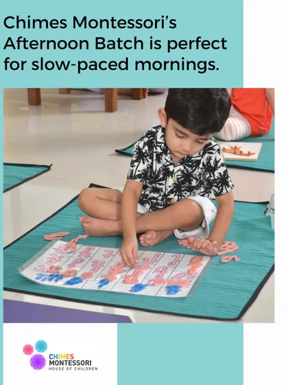 Our Afternoon Batch is perfect for slow-paced mornings. This child is working on a math puzzle, demonstrating that quality learning can happen at any time of day.