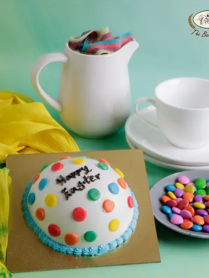 This Easter Egg Mango cake is shaped like a festive egg and decorated with colorful gems. The tropical mango flavor is a refreshing treat for an Easter celebration.