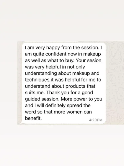 This student is now confident about what makeup to buy and how to apply it. She appreciated the guided session and understanding of products and techniques.