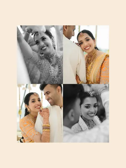 A collage of sweet and happy moments from the wedding ceremony, mixing color and black and white for a timeless feel.