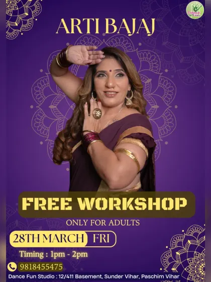 Announcing a free workshop exclusively for adults. This is an amazing opportunity to learn from a talented instructor and experience our classes.