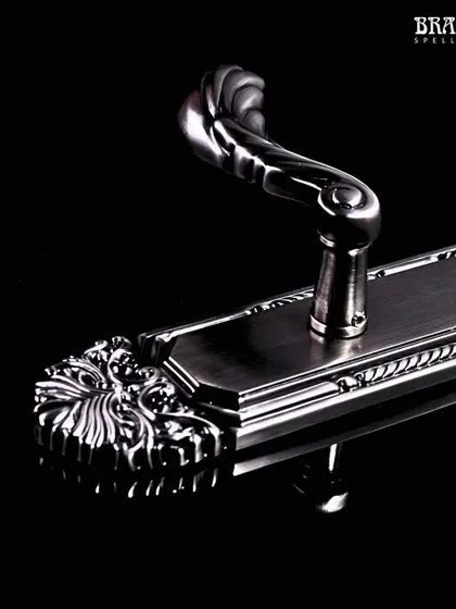 This is my Roshanara door lever in an Antique Silver finish. The ornate, carved backplate and twisted lever handle are inspired by royal attire, offering a different kind of opulence that is intricate, bold, and full of character.