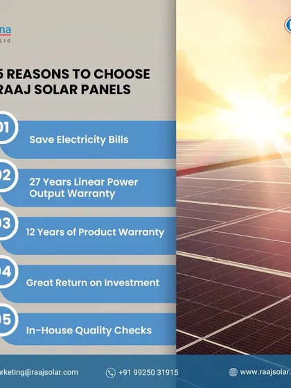 Here are 5 key reasons to choose our solar panels: ✅ Save on electricity bills, ✅ 27-year linear power output warranty, ✅ 12-year product warranty, ✅ great return on investment, and ✅ in-house quality checks.