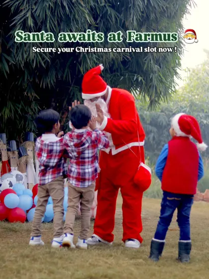 Our promotional image showing Santa Claus waiting to greet children at the Farmus Christmas Carnival.