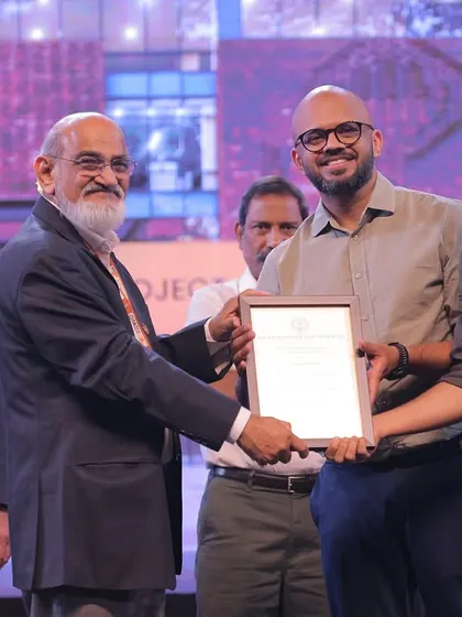 Receiving the Commendation Trophy from the Indian Institute of Architects for our Nirbhaya Centre project. A proud moment for the entire team.