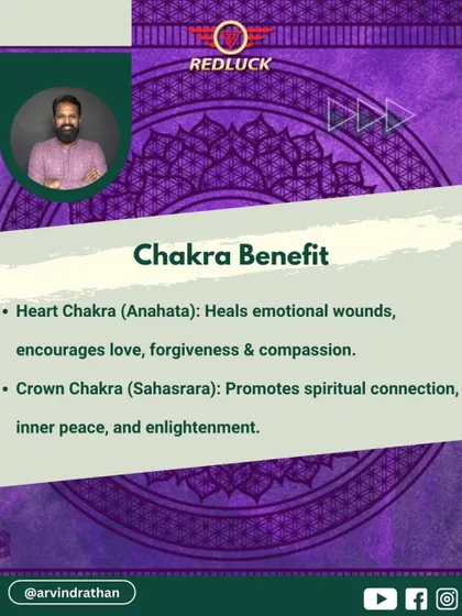 This bead provides powerful chakra benefits. It heals emotional wounds by opening the Heart Chakra (Anahata) and promotes spiritual connection and inner peace through the Crown Chakra (Sahasrara).
