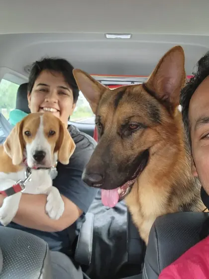 A happy selfie from the front seat during one of our many road trips. This is what it's all about: the simple, joyful moments of traveling together as a family.