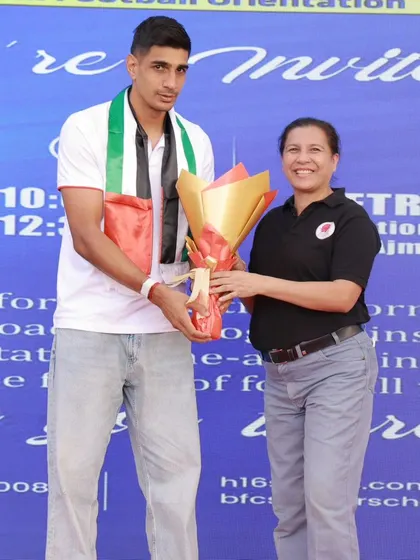 Goalkeeper Gurpreet Singh Sandhu is formally welcomed at the launch event in Ajman.