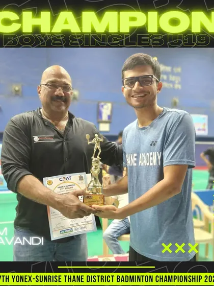 Om Gavandi, the Boys Singles U-19 champion at the Thane District Championship.