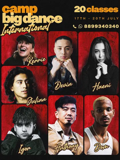 The original faculty lineup poster for Camp Big Dance 2025, featuring a stellar cast of international artists.