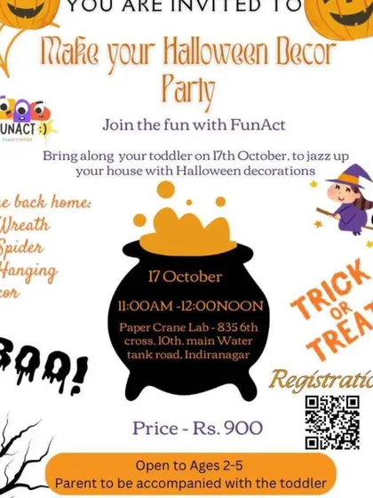 A Halloween-themed decor party for toddlers! We're hosting a special event where little ones can create their own spooky wreaths, spiders, and other decorations.