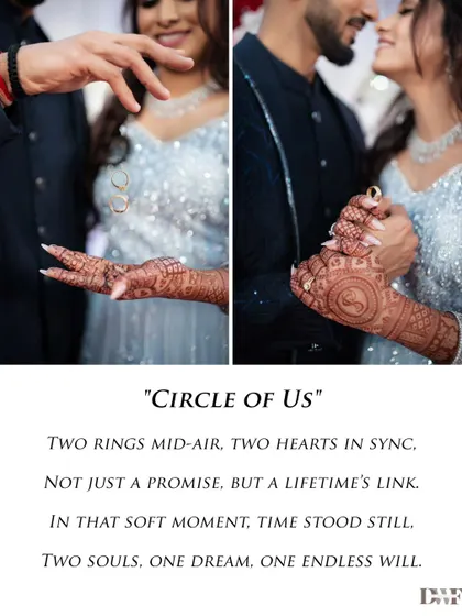 The "Circle of Us." This creative shot focuses on the wedding rings, a symbol of their lifelong promise, with the couple's loving embrace blurred softly in the background.