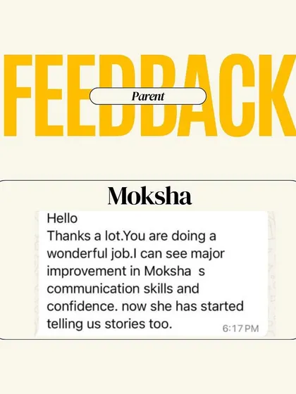 This parent notes the wonderful improvement in her child's confidence and communication, highlighting that she has even started telling stories at home.