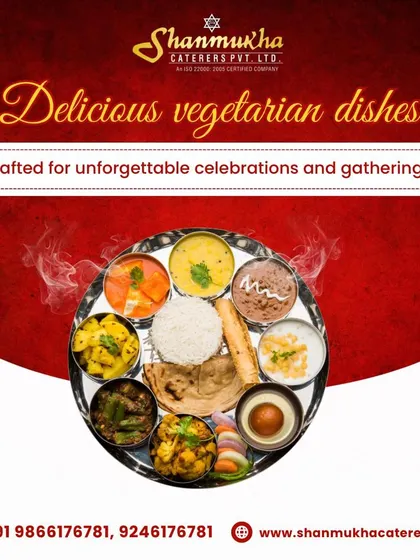 We craft delicious vegetarian dishes for unforgettable celebrations and gatherings, as shown in this beautiful thali spread.