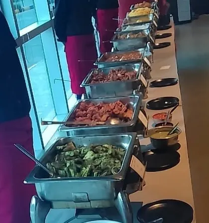 A close look at the variety of dishes in our buffet line at Microsoft, from vegetable preparations to chicken entrees.