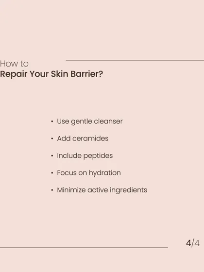 To repair your skin barrier, focus on gentle cleansers, hydrating ingredients like ceramides and peptides, and minimizing the use of harsh active ingredients.