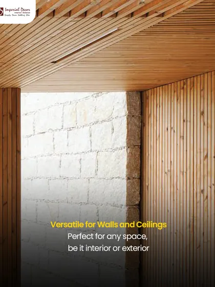 The versatility of Thermopine wood is showcased here, where it is used on both walls and ceilings to contrast with a stone wall. It is a perfect material for creating visual interest in any interior or exterior space.