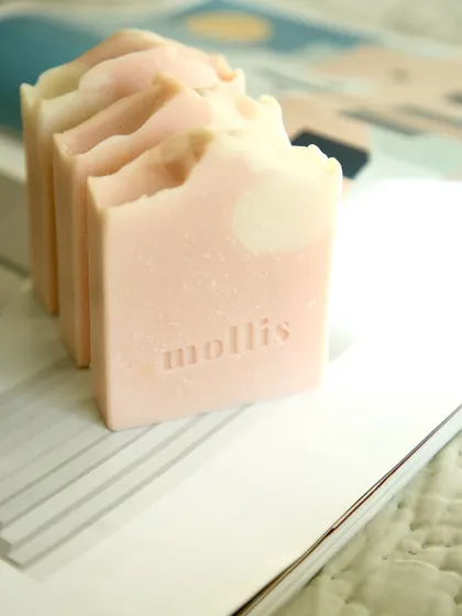 A lineup of Japanese Cherry Blossom bars, showing their consistent quality and handcrafted charm.
