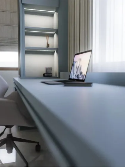 A well-designed home office can make all the difference. I created this calm and organized workspace with built-in shelving and an ergonomic setup to improve comfort and efficiency.