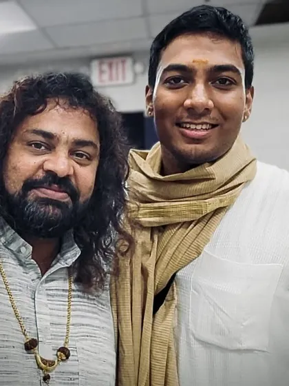 A photo with my childhood hero, Patri Satish Kumar sir. Touring and sharing the stage with him has been a dream come true. His wisdom and musicality are incredibly inspiring.