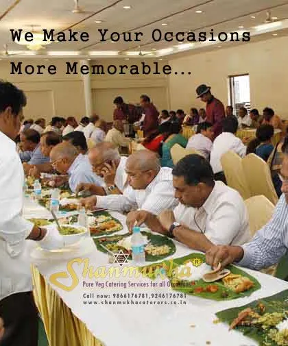 We make your occasions more memorable with our pure vegetarian catering, shown here with guests enjoying a traditional seated meal.