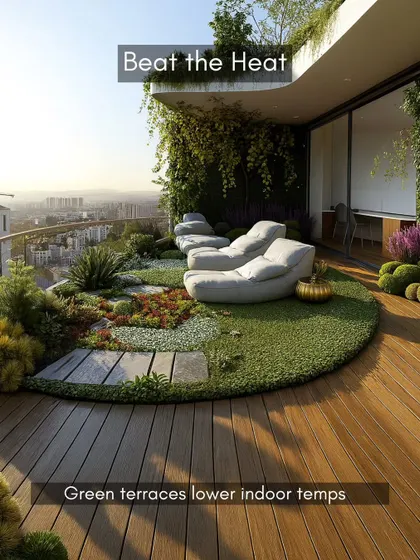 Green terraces are a natural way to beat the heat. The plants and soil help to lower the ambient temperature, making your indoor spaces cooler and more comfortable during the summer.