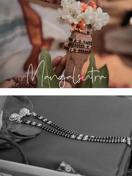 A close-up shot of the Mangalsutra, highlighting its importance and intricate design in this black and white composition.