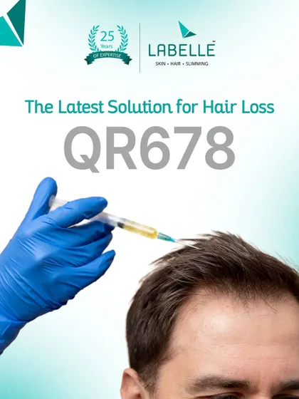 Here, you can see the QR678 treatment being administered. This is the latest solution for hair loss, trusted by dermatologists for its science-backed ability to stimulate follicles and improve scalp health without surgery.