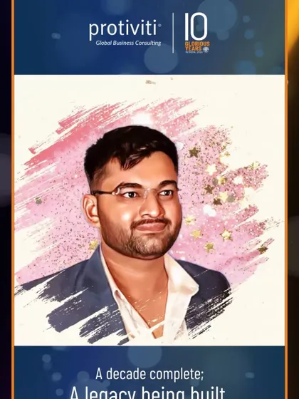 A repeat of the Protiviti 10th-anniversary caricature, highlighting its success as a tool for corporate milestone celebrations. The combination of art and branding creates a lasting memento.