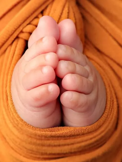 It's all about the tiny details. This close-up shot focuses on the newborn's perfectly wrinkled feet, a small feature that holds immense love and a memory you'll want to cherish forever.