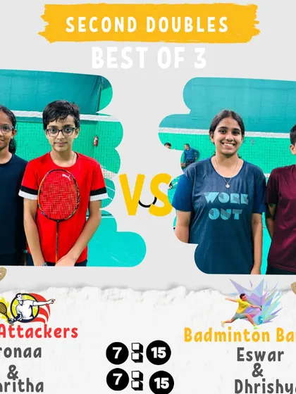 The Second Doubles match from Day 1. Another victory for the Badminton Bandits, showing their early dominance.