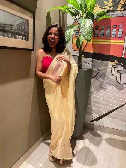 A photo from my convocation day. I styled a locally sourced saree with a corset blouse I made myself, showing how you can create a personal and memorable look for any big event.