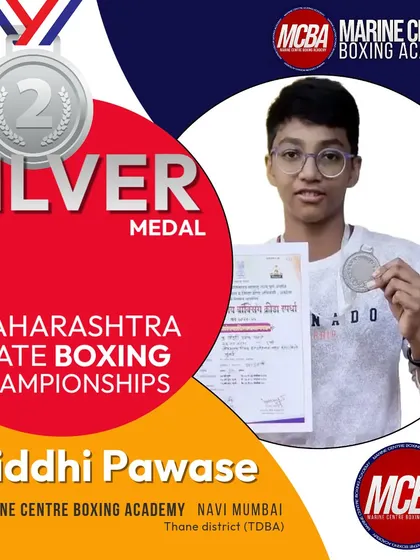 An official poster celebrating Riddhi Pawase's silver medal at the DSO Maharashtra State Boxing Championships.