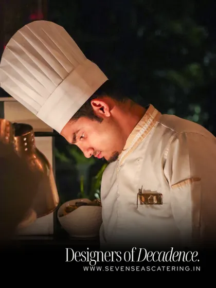 "Designers of Decadence." This graphic captures a chef in a moment of deep concentration, reflecting our identity as culinary artists who craft experiences, not just cook food.