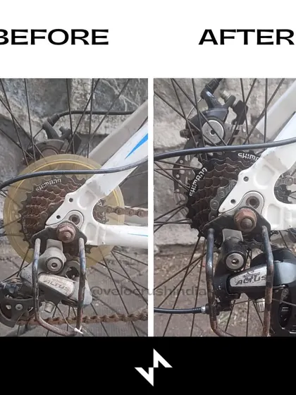 This shot highlights the revival of the rear derailleur. From rusty and seized to clean and functional, this is a core part of our bicycle restoration service.