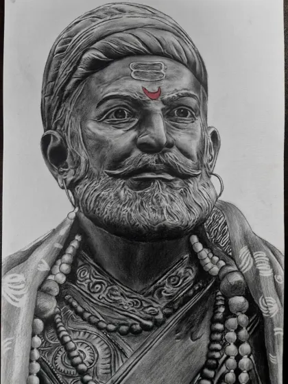 A powerful and detailed portrait of Chhatrapati Shivaji Maharaj.