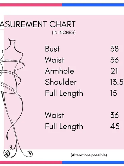 A measurement chart for a gorgeous green lehenga. I'm all about making sure your rented outfit fits you like it was made for you.