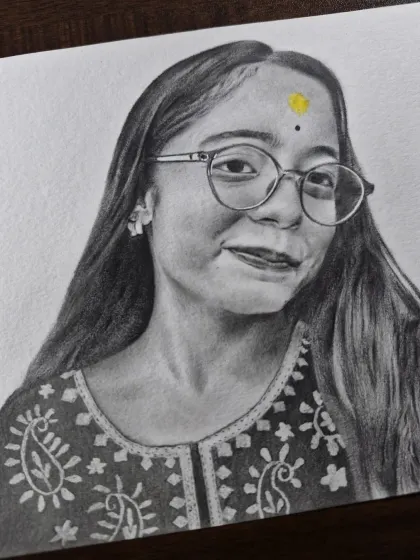 A paid commission of a woman wearing glasses. I take care to draw details like glasses and bindis with precision.