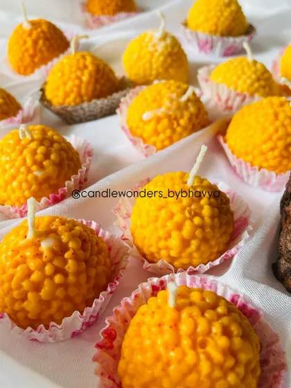 My Ladoo candles look just like the real motichur sweet treat! They are a fun and festive gift, especially for Diwali, but please don't eat them!