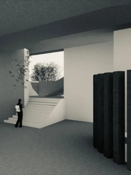 An interior render showing the flow of light and space in one of my architectural concepts. This background in design is the foundation for all my creative work.