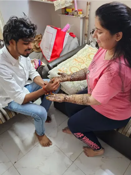 An at-home mehandi session for an engagement. I bring all the necessary equipment for a comfortable experience.